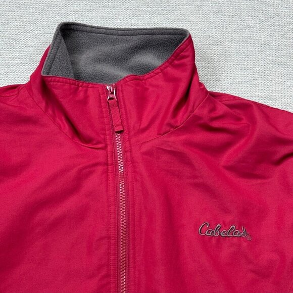 Cabelas Mens Red Gray Colorblock Full Zip Jacket Mock Neck Fleece Lined Size M - Picture 4 of 13
